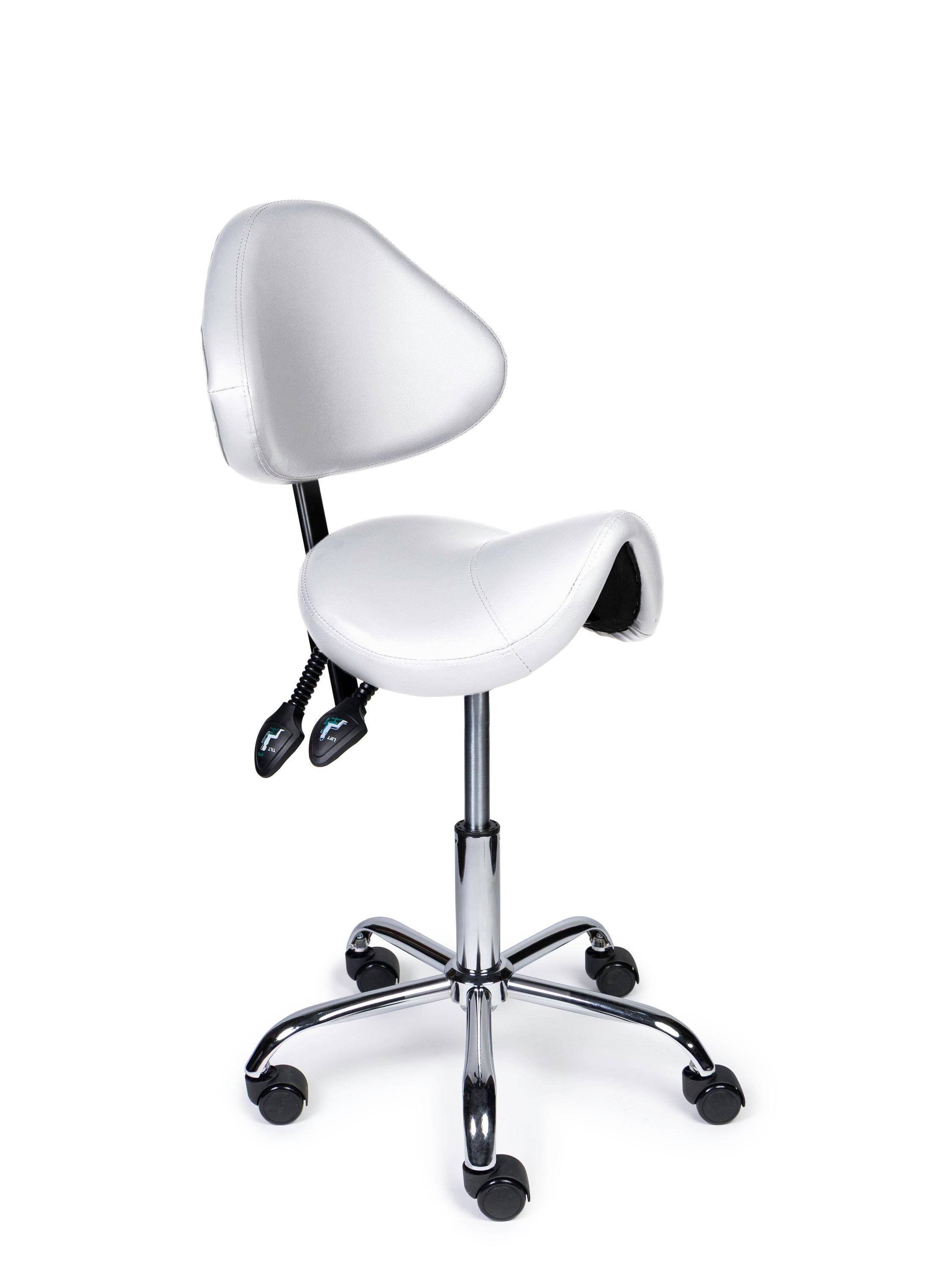 Ergonomische Zadelkruk met Rugleuning Expert Wit op Wielen-0