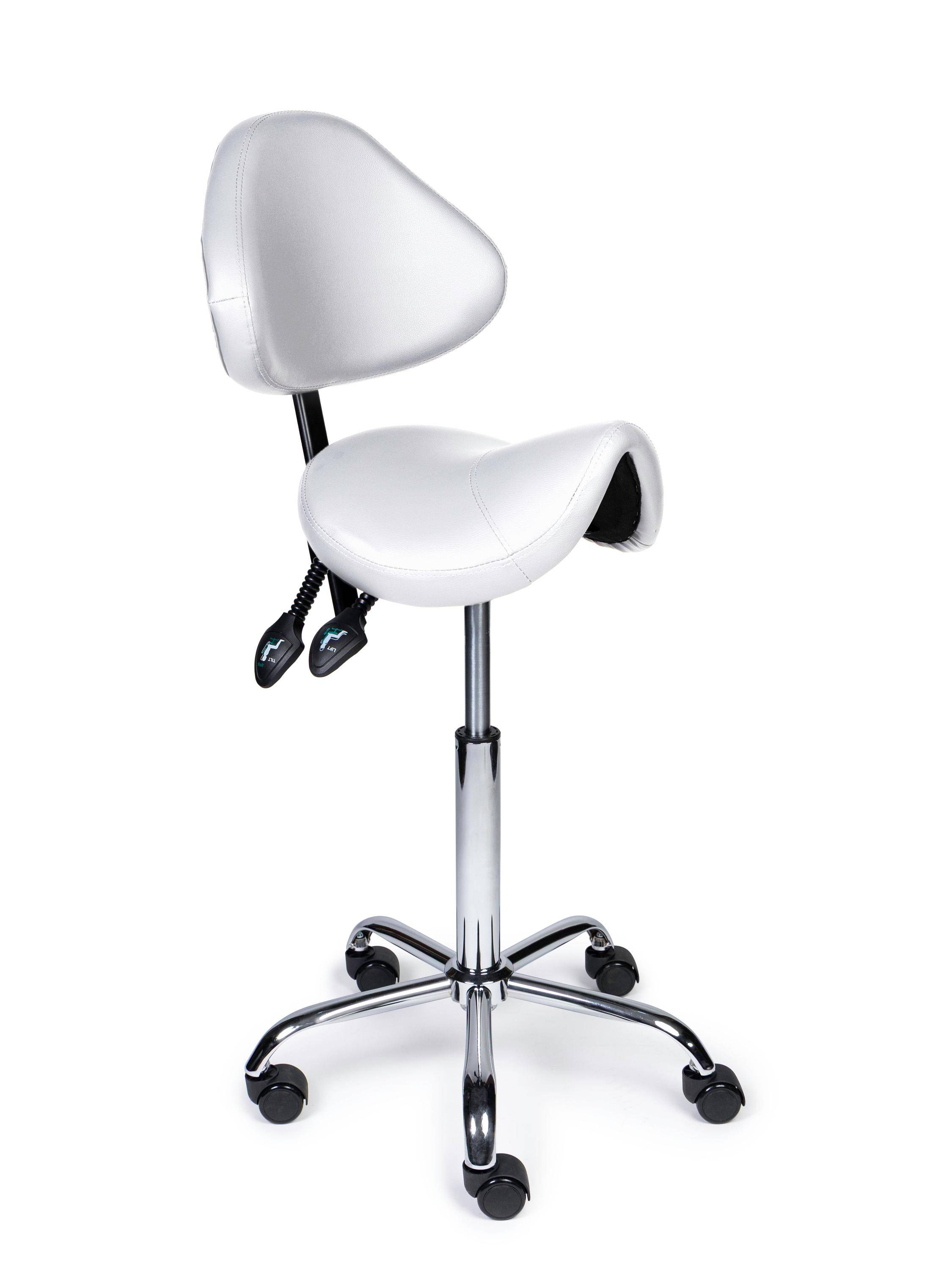 Ergonomische Zadelkruk met Rugleuning Expert Wit op Wielen-0