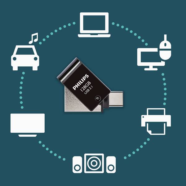 Philips USB-stick 128GB 2-in-1 USB-C - USB 3.1, Midnight Black