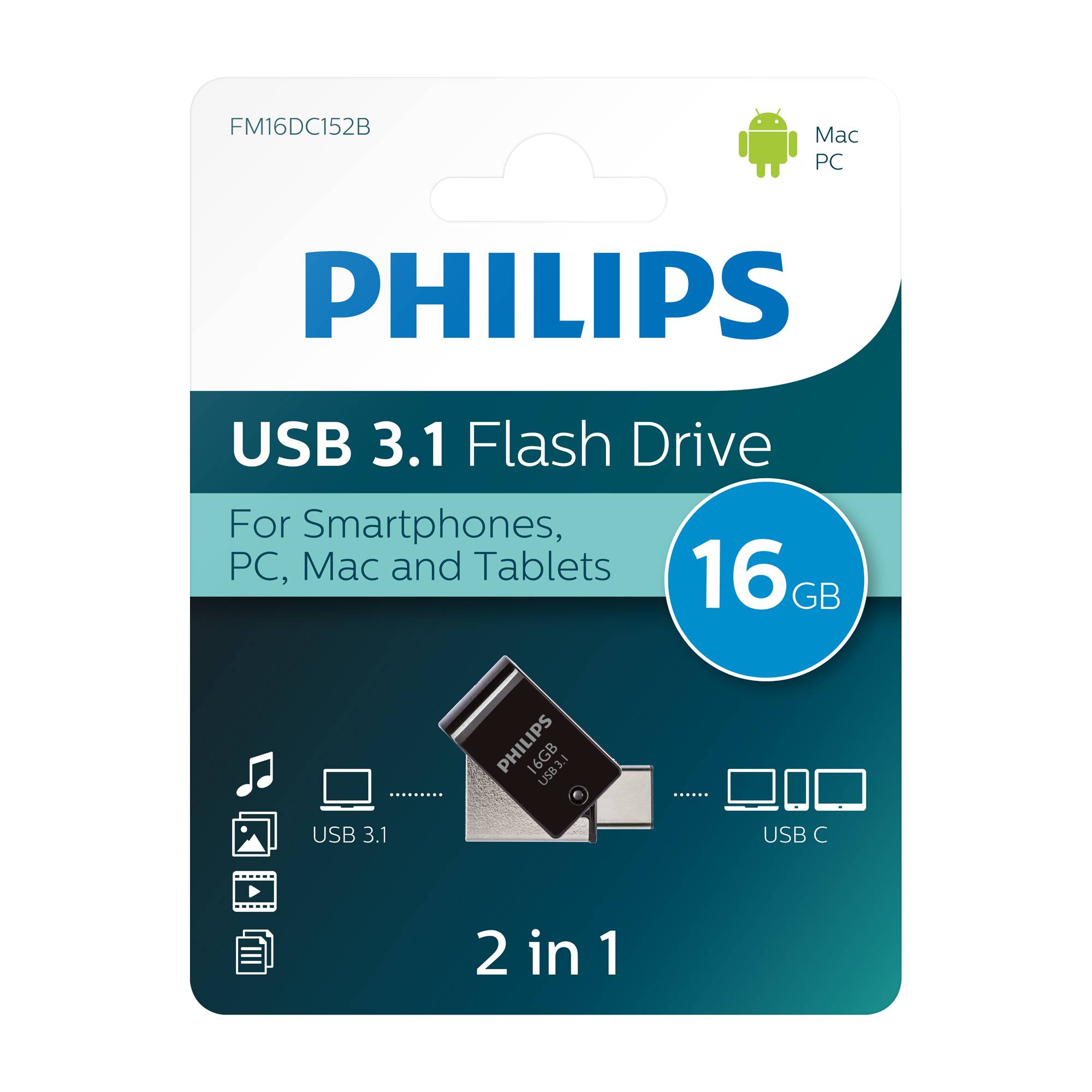 Philips USB-stick 16GB 2-in-1 USB-C - USB 3.1, Midnight Black-1