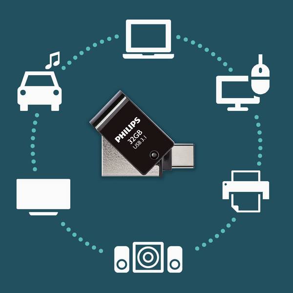 Philips USB-stick 32GB 2-in-1 USB-C - USB 3.1, Midnight Black