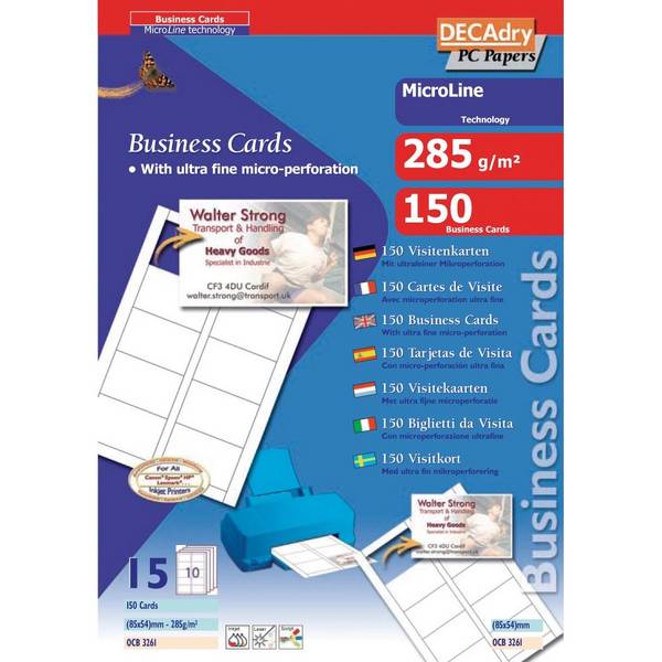 Klika 5413493185225  Decadry -   visitekaarten MicroLine ft 85 x 54 mm, 285 g/m², 150 kaartjes