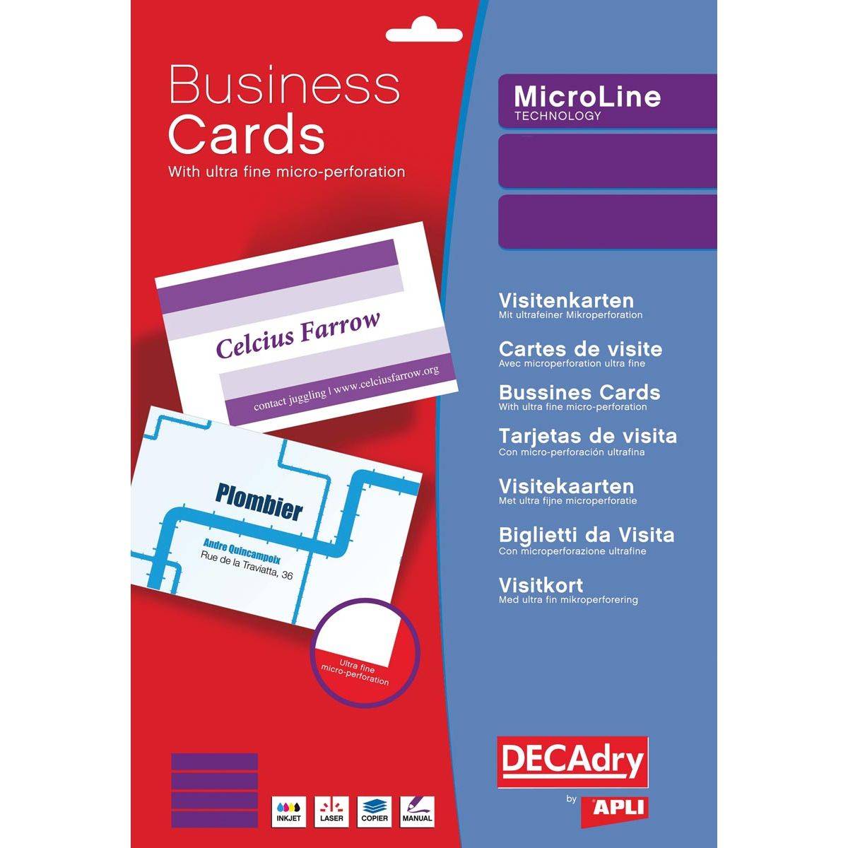 Klika 5413493105834 Decadry - visitekaarten MicroLine ft 85 x 54 mm, 185 g/m², 500 kaartjes-0