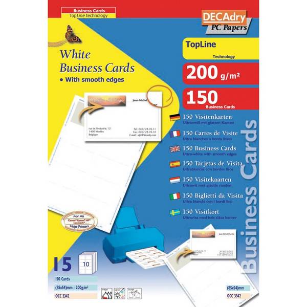 Klika 5413493166682  Decadry -   visitekaarten TopLine 150 kaartjes (10 kaartjes ft 85 x 54 mm per A4), rechte hoeken