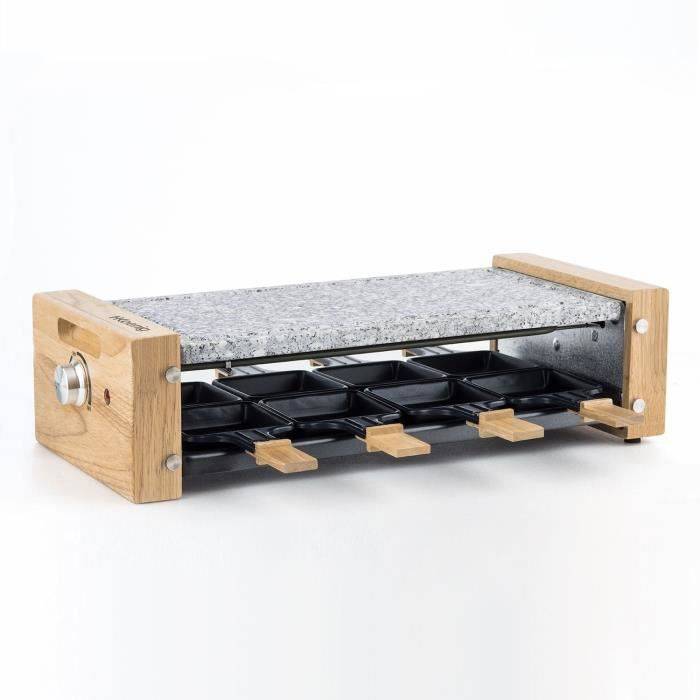 HKoeNIG Raclette Grill - WOD8 - 1200W - Voor Tot 8 Personen - Kooksteen - Houten Ontwerp-1