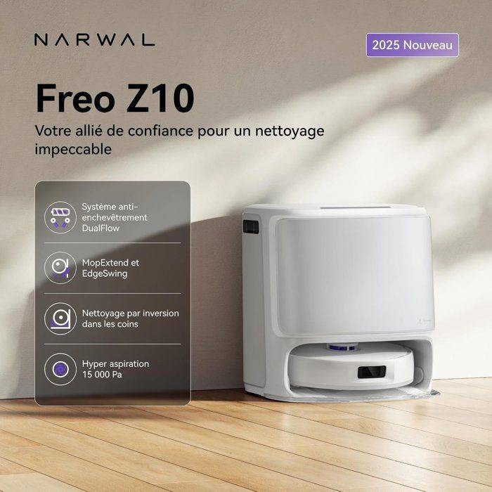 NARWAL Freo Z10 - Robotstofzuiger en Mop met Anti-Tangle Systeem - 15000 Pa - Autonome Basis - Reiniging bij 75°C-1