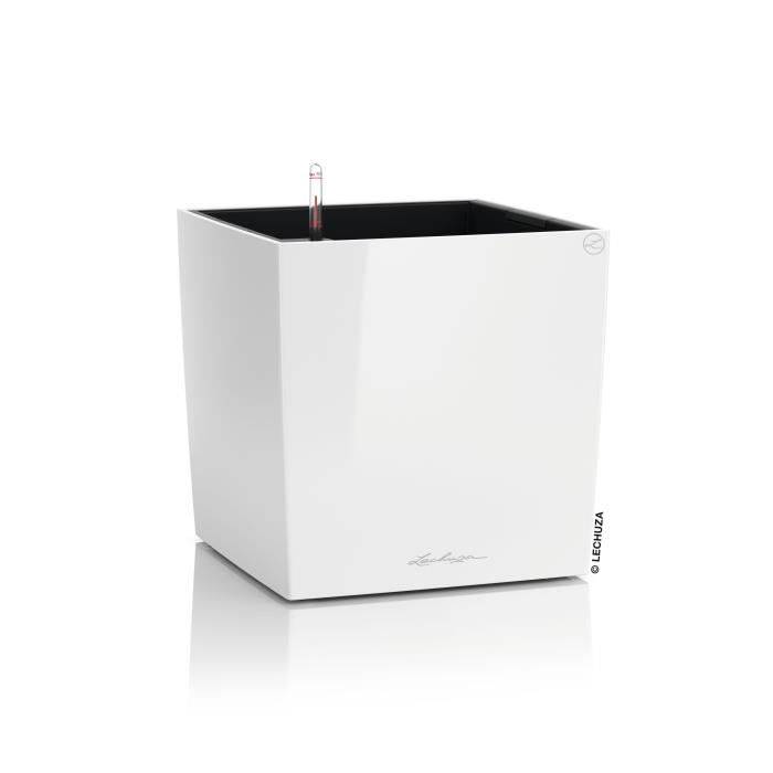 LECHUZA Bloempot Premium Cube 40 - 39,0 x 39,0 x 40 cm - 31 L - Compleet pakket - Glanzend Wit-0