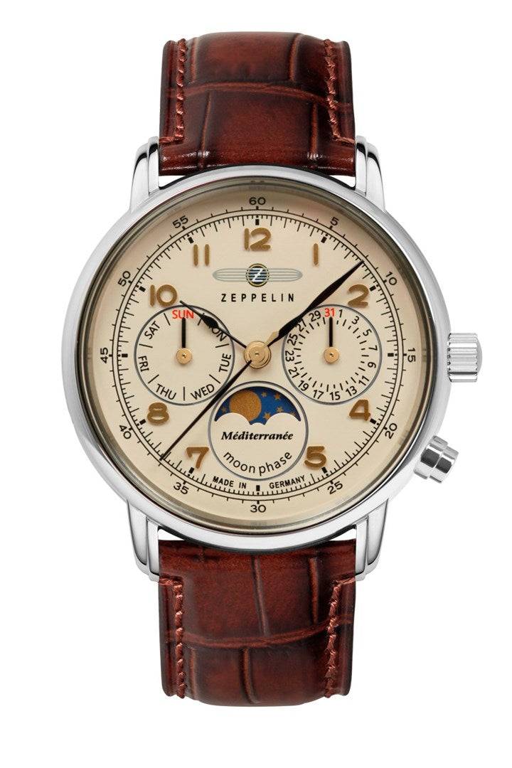 Zeppelin Mediterranee 9637-5 Dames Quartz Horloge Beige Wijzerplaat Leren Band-0