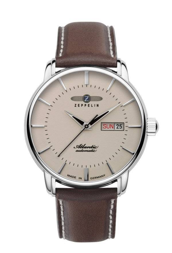 Zeppelin Atlantic 8466-5 Automatisch Horloge, RVS Kast, Leren Band, 50 m Waterdicht-0