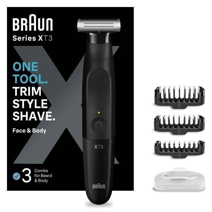 BRAUN Series X XT3100 Hybride Gezichtstrimmer met 4D Flexibele Mes, Waterdicht, 3 Kammen - Voor Mannen-0