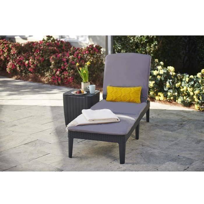 Allibert by KETER Ligstoel - JAIPUR - Imitatie Wicker Kunststof - Grafiet Grijs-1