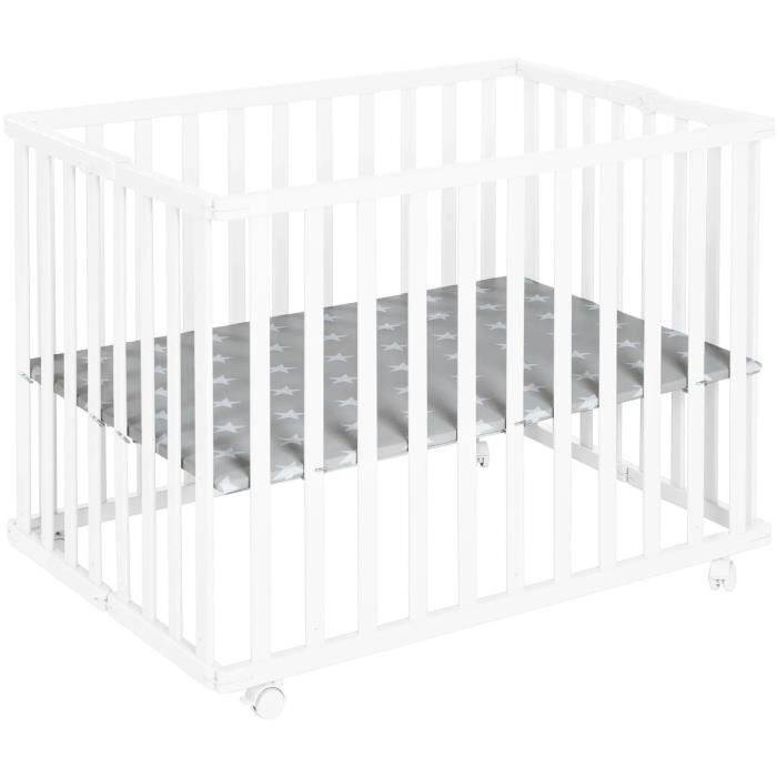 ROBA - Opvouwbaar Baby Speelhek - 75 x 100 cm - Hoogte Verstelbaar - Wit Gelakt Hout-1