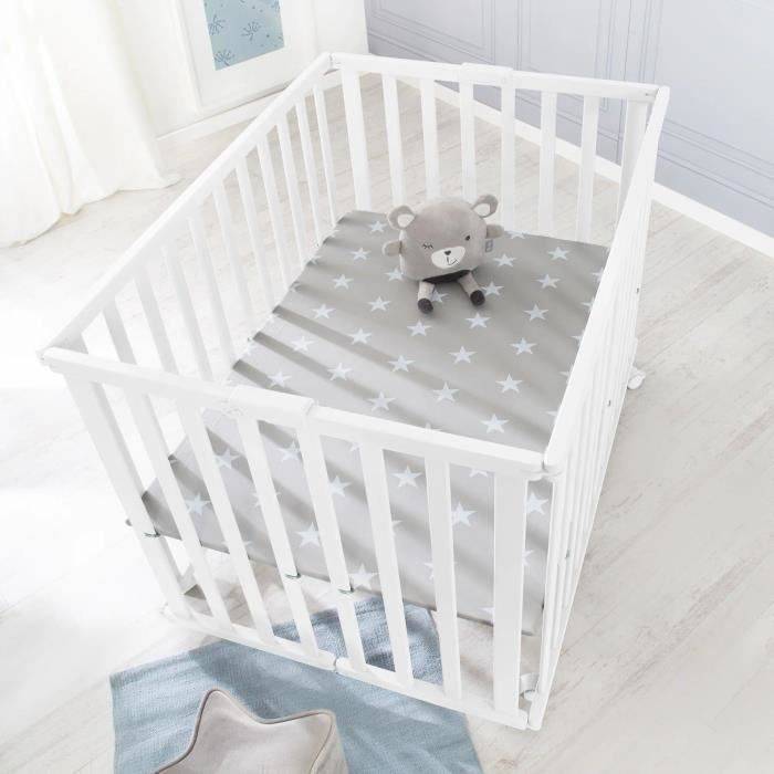 ROBA - Opvouwbaar Baby Speelhek - 75 x 100 cm - Hoogte Verstelbaar - Wit Gelakt Hout-2