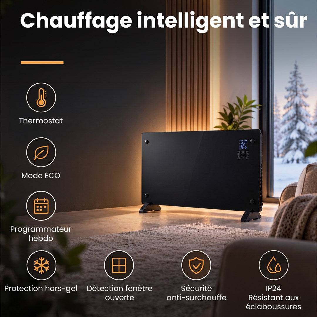 Extralink SMART GLASS PANEL HEATER Zwart 2000W WIFI | Model: EX.97652-2