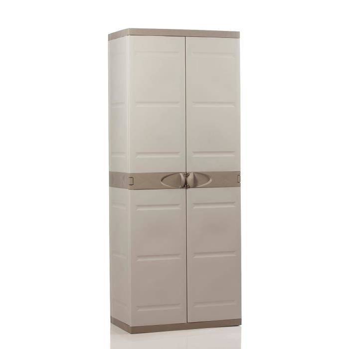 TITANIUM PLASTIKEN 2-deurs Kledingkast met Planken en Hangrail - Beige en Taupe - 70 x 44 x 176 cm 2-door W70 D44-0