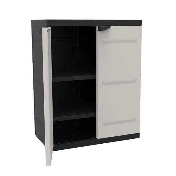 TITANIUM PLASTIKEN Lage Kast - 2 Deuren, Planken - Beige en Zwart - Binnen/Buiten 2-Door-0