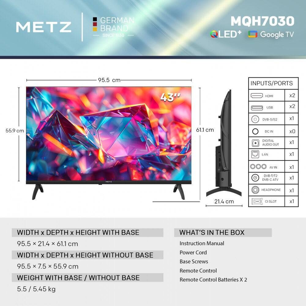 Metz 43" Full HD Smart TV, 1920 x 1080 pixels, Model 43MQH7030Z-4