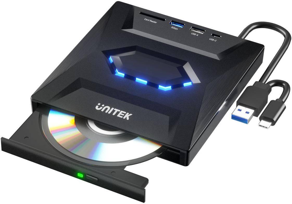 UNITEK Externe CD/DVD Recorder T1037A01 met USB Hub en SD Kaartlezer-0