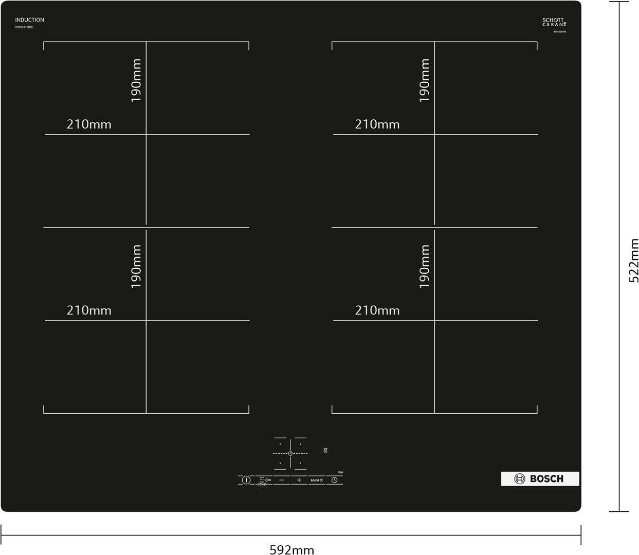 BOSCH Inductiekookplaat 4 Zones 7400 W PVQ611BB6E-3