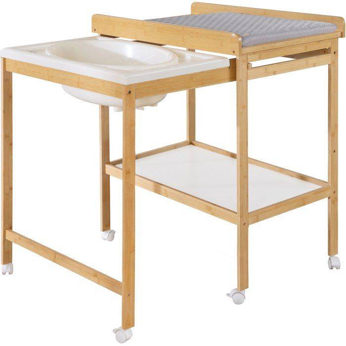 ROBA Aankleedtafel met Glijbad - Inclusief Waterafstotende Matras - Natuurlijk Bamboe-0