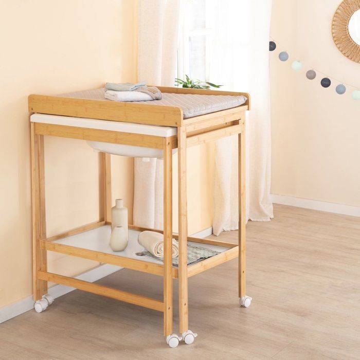 ROBA Aankleedtafel met Glijbad - Inclusief Waterafstotende Matras - Natuurlijk Bamboe-3