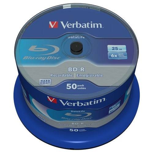 1x50 Verbatim BD-R Blu-Ray 25 GB 6x Speed Datalife Cakebox zonder ID-0