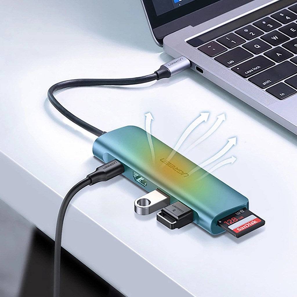 UGREEN CM195 6-in-1 USB-C Adapter HDMI/ 2× USB-A 3.0/ SD Lezer Model 167407-4