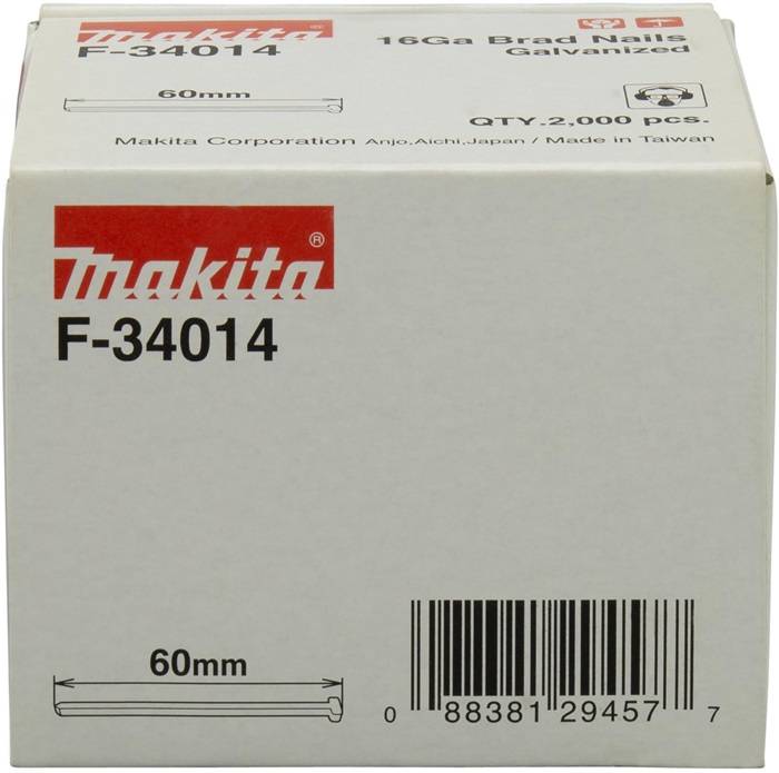 Brads Makita 1.3X1.6X60mm Verzinkt Pak=2000 F-34014-2