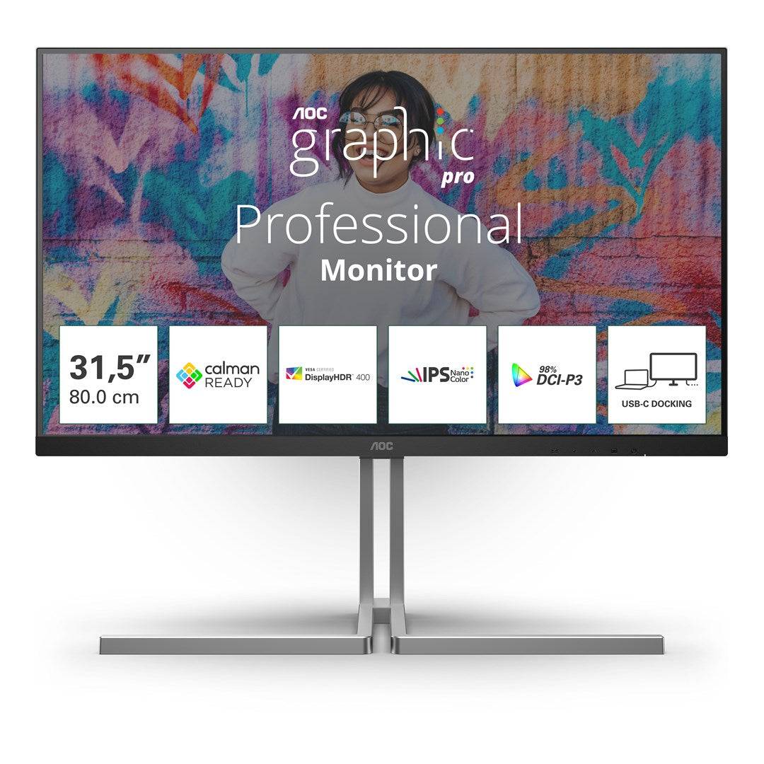 AOC U32U3CV 31.5" Computer Monitor 3840 x 2160 4K Ultra HD LCD Zwart | Model U32U3CV-0