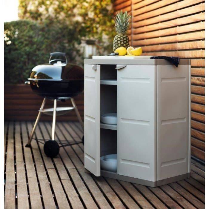 TITANIUM PLASTIKEN Lage Kast met 2 Deuren en Planken - B70 x D44 x H88 cm - Beige/Taupe W70-2