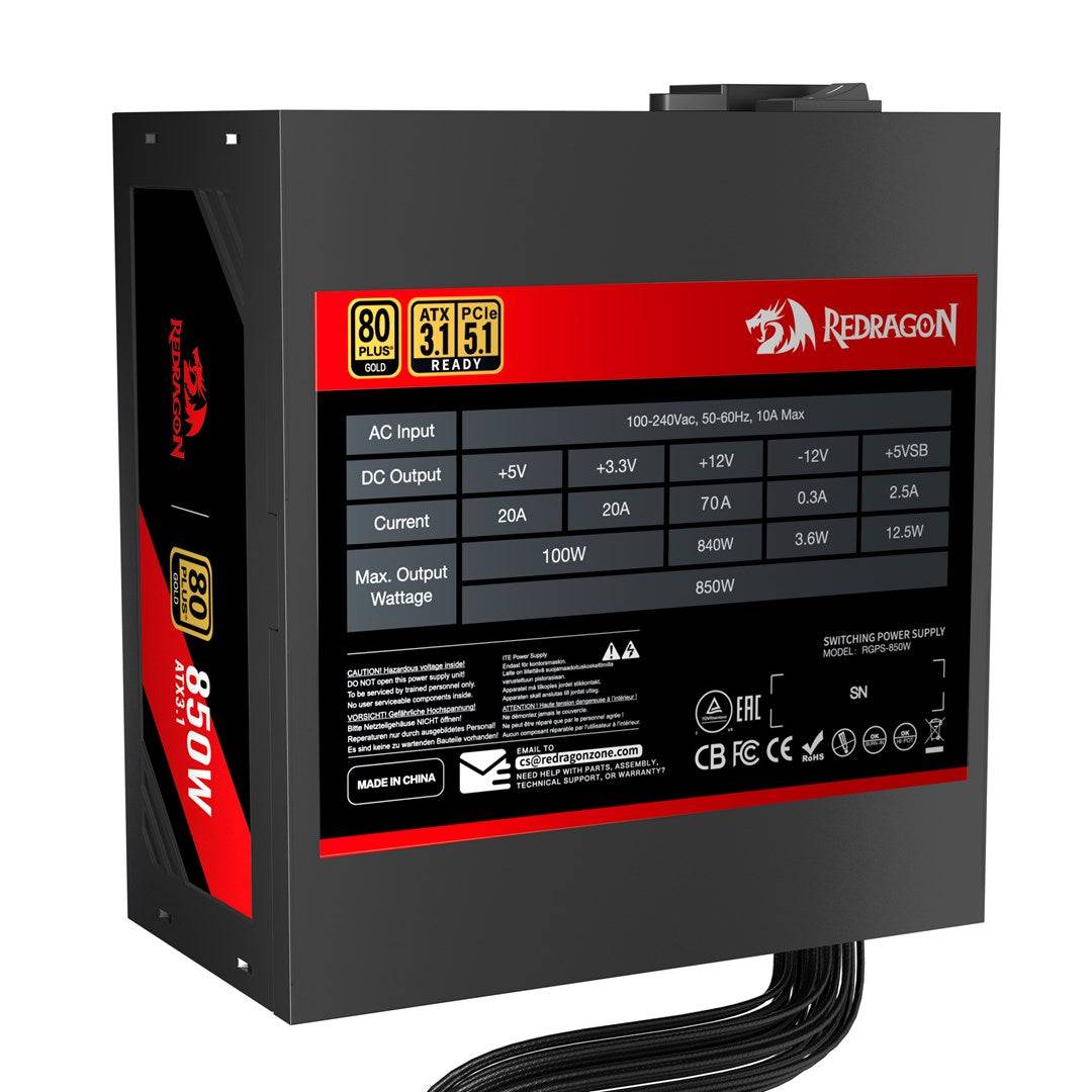 REDRAGON GC-PS007-SE Voeding 850W 80 Plus Gold ATX 3.1 Zwart 41452-3