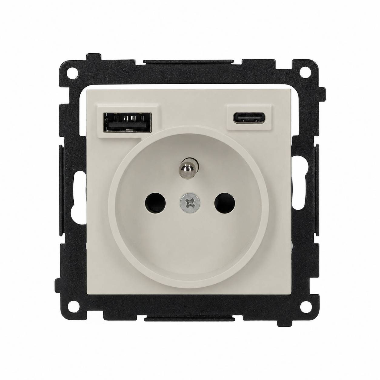Simon 55 stopcontact met randaarde + 2x USB (C+A) 2,1A, schroefklemmen, kasjmier-0