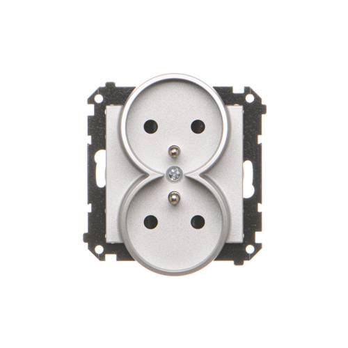 Simon 55 module aluminium mat stopcontact 2x met randaarde en afscherming veerklemmen 16A 250V-0