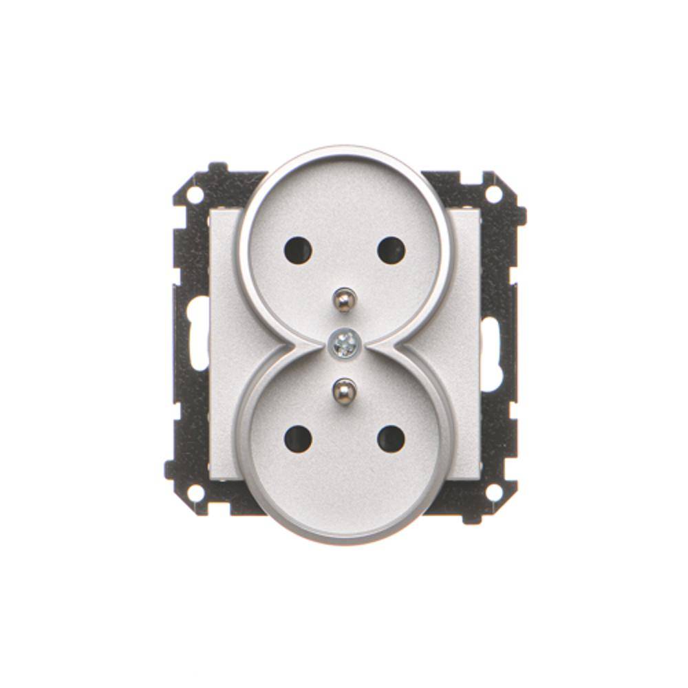 Simon 55 module aluminium mat stopcontact 2x met randaarde en afscherming veerklemmen 16A 250V-2