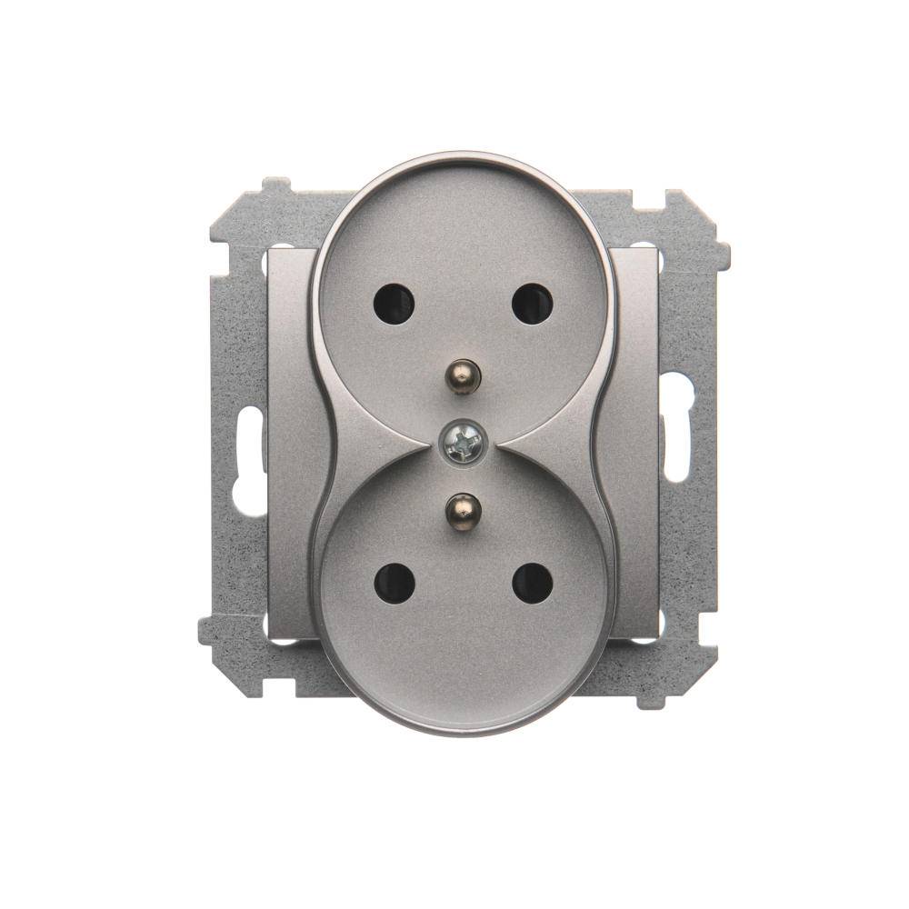 Simon 54 module zilverkleurige matte contactdoos 2x met randaarde en schroefklemmen 16A 250V-2