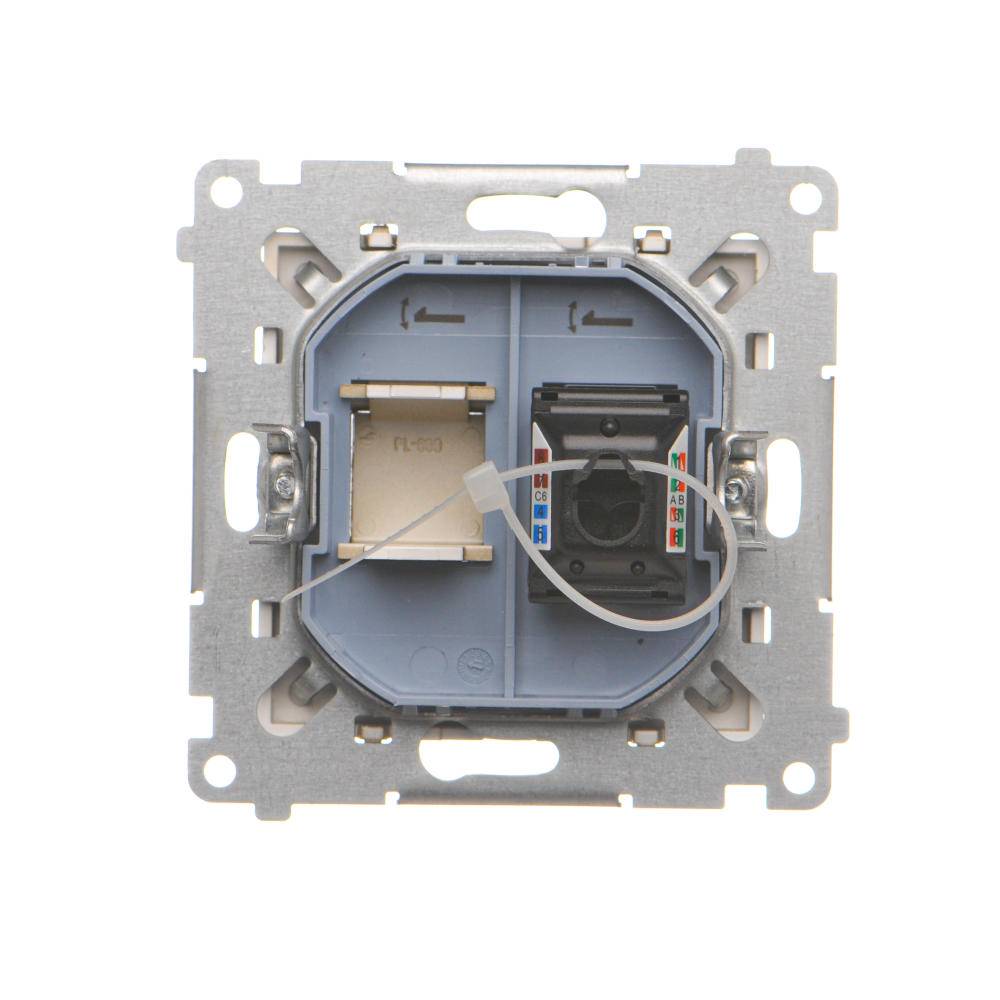 Simon 55 champagnekleurige module, matte datacontactdoos, 1x UAE 8 CAT.6 UTP met stofkap-1