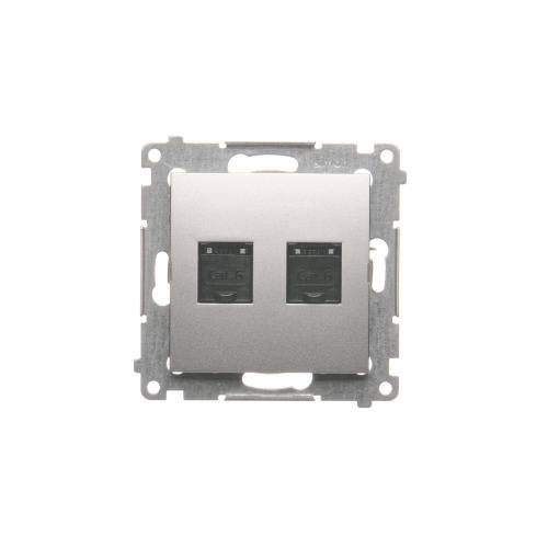 Simon 54-module datacontactdoos, zilverkleurig mat, 2x UAE 8 CAT.6 UTP met stofkap, plat-0