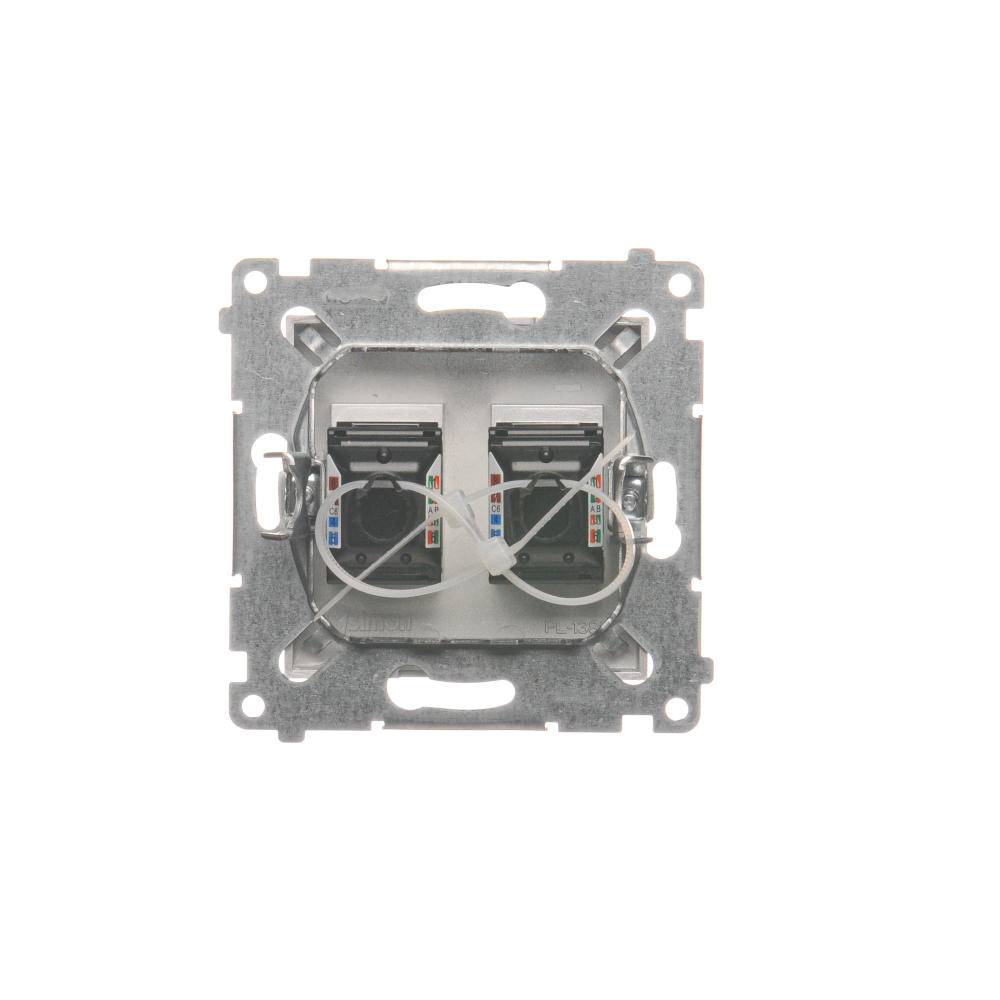 Simon 54-module datacontactdoos, zilverkleurig mat, 2x UAE 8 CAT.6 UTP met stofkap, plat-1