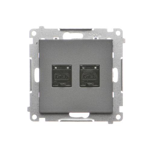 Simon 55 mat grafiet module computer aansluiting 2x UAE 8 CAT. 6 UTP met stofkap-0