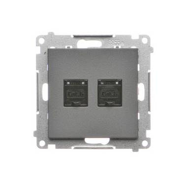 Simon 55 mat grafiet module computer aansluiting 2x UAE 8 CAT. 6 UTP met stofkap