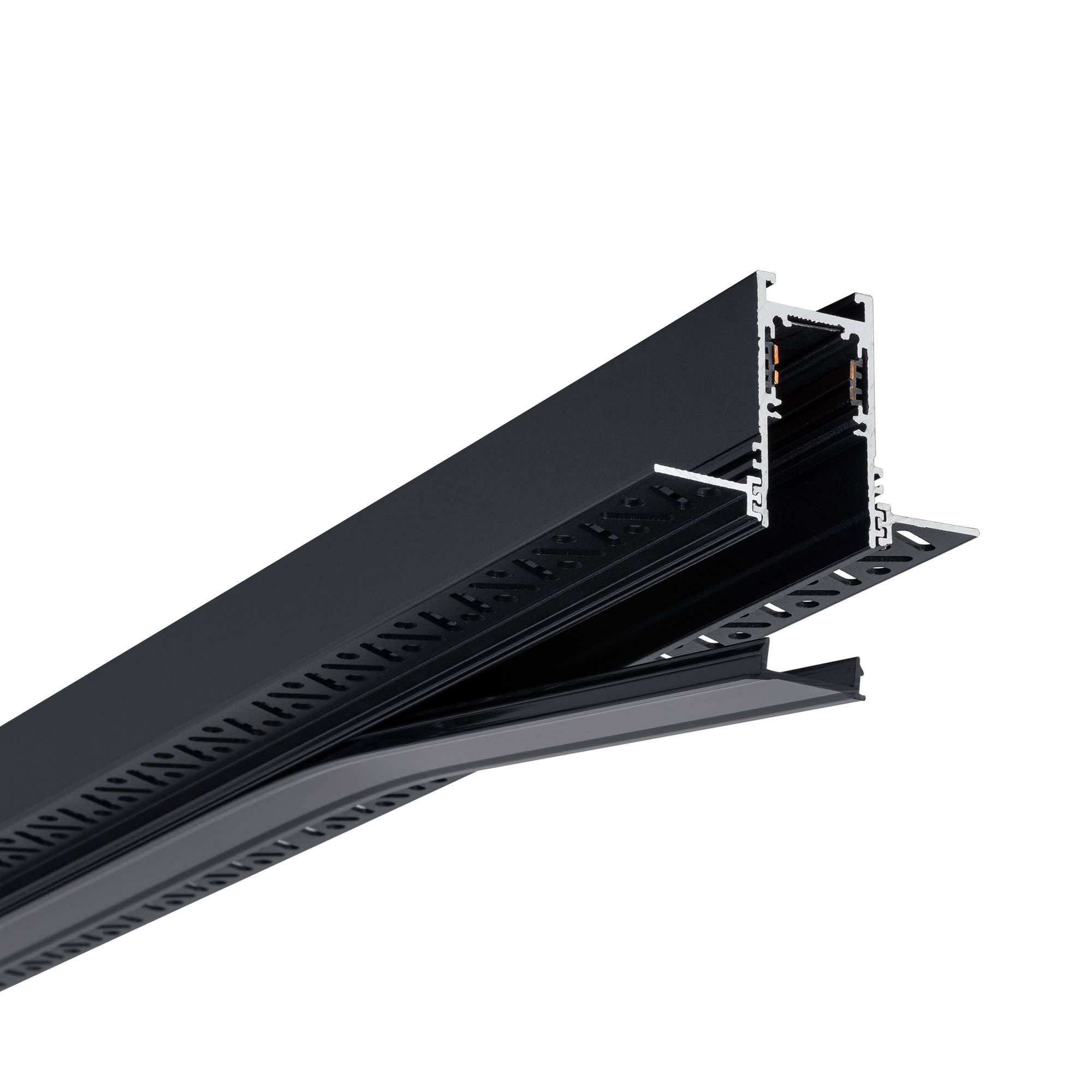 LVM inbouwrail zwart systeemfitting magnetische rail vlak gemonteerd 2m AL-3