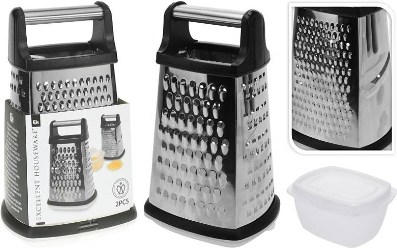 Excellent houseware eh rasp vierkant rvs met opvangbakje 87192021046848719202104684-0