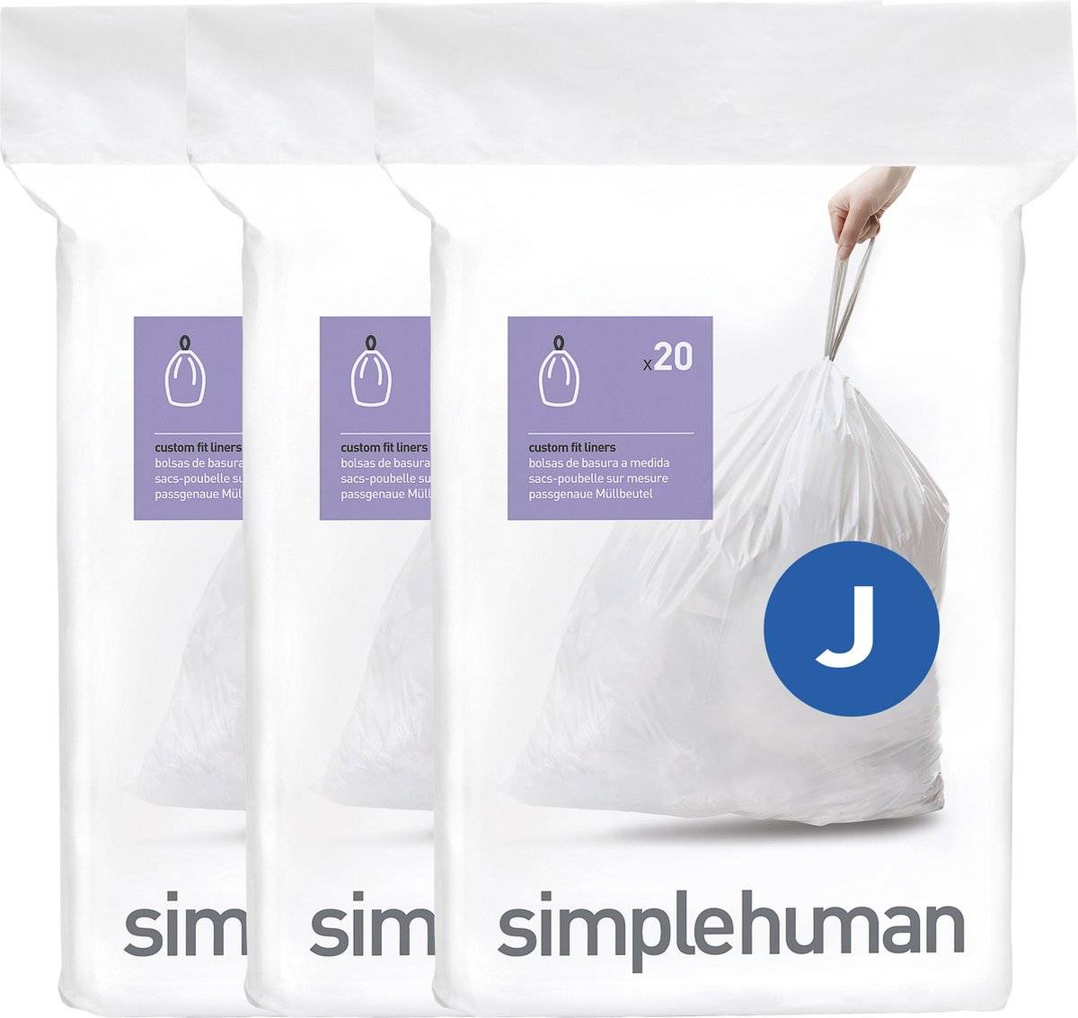 Simplehuman code j afvalzakken - 40 liter - 60 stuks - met trekband - wit 08388100175560838810017556-0