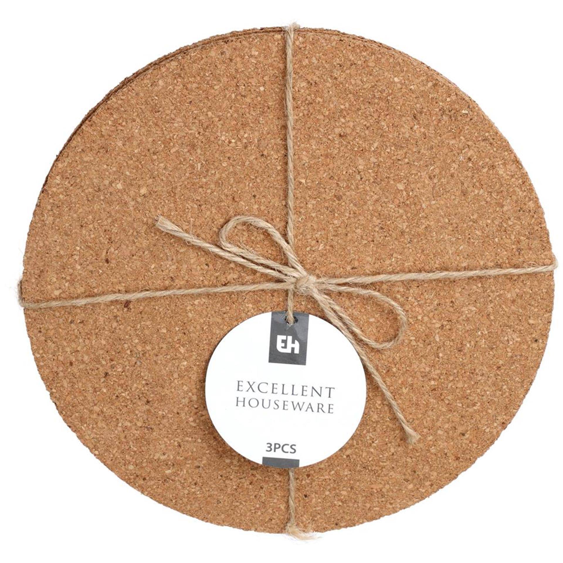 Excellent Houseware Kurken Onderzetters Rond 19.5 cm 3 Stuks-0