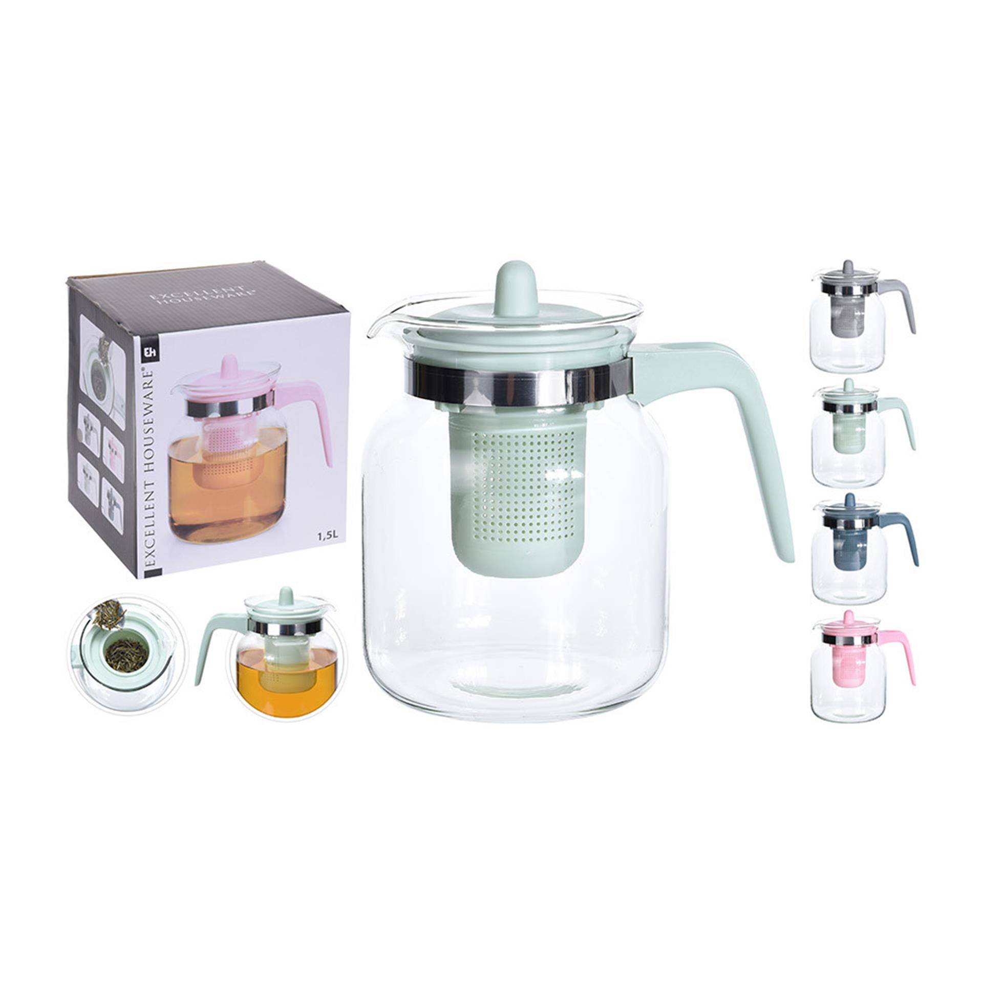 Excellent houseware theepot glas 1,5 liter 87192026171228719202617122-0