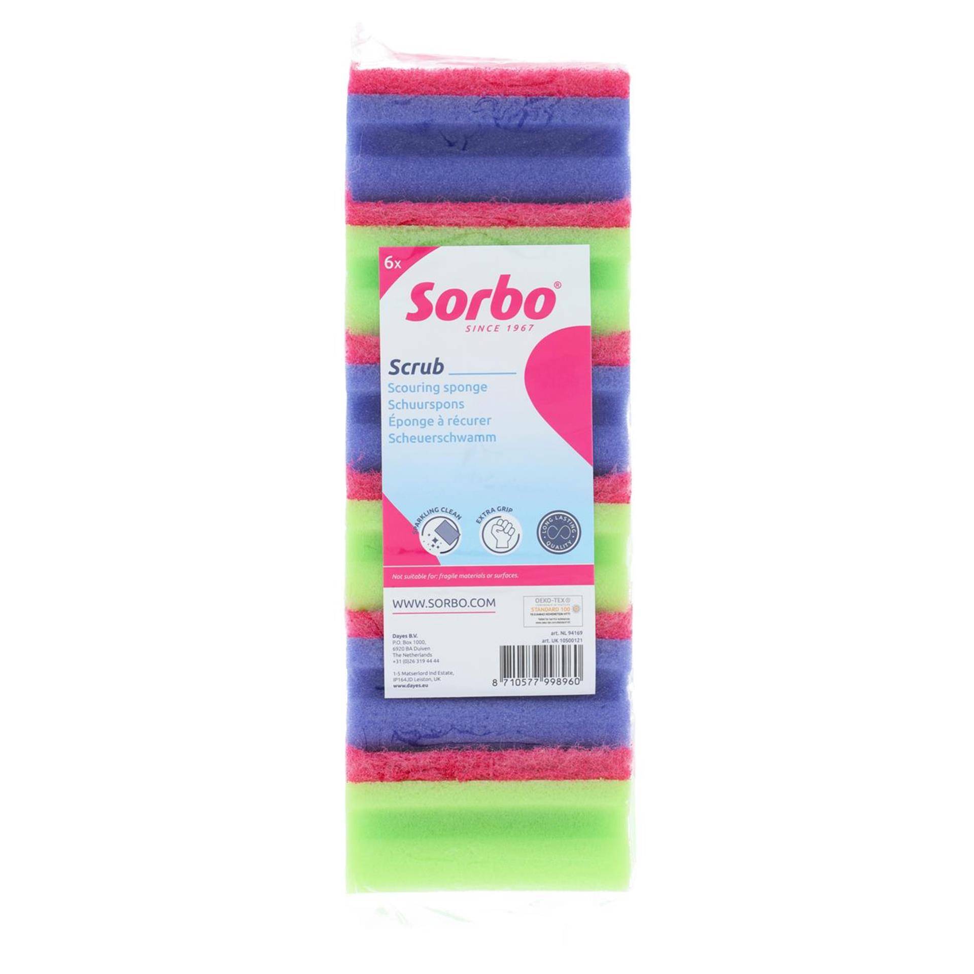 Sorbo schuurspons met handgreep colour 6 stuks 87105779989608710577998960-0
