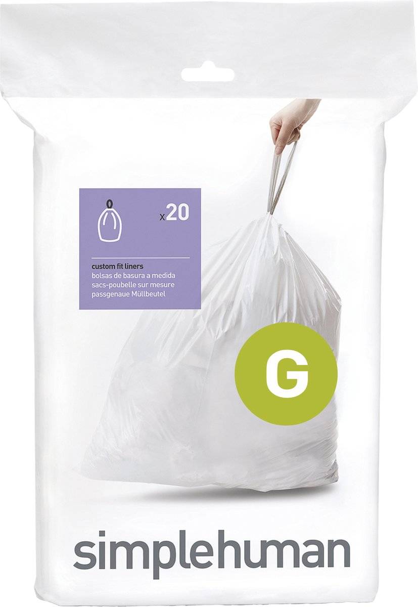 Simplehuman code g afvalzakken - 30 liter - 20 stuks - met trekband - wit 08388100031770838810003177-0