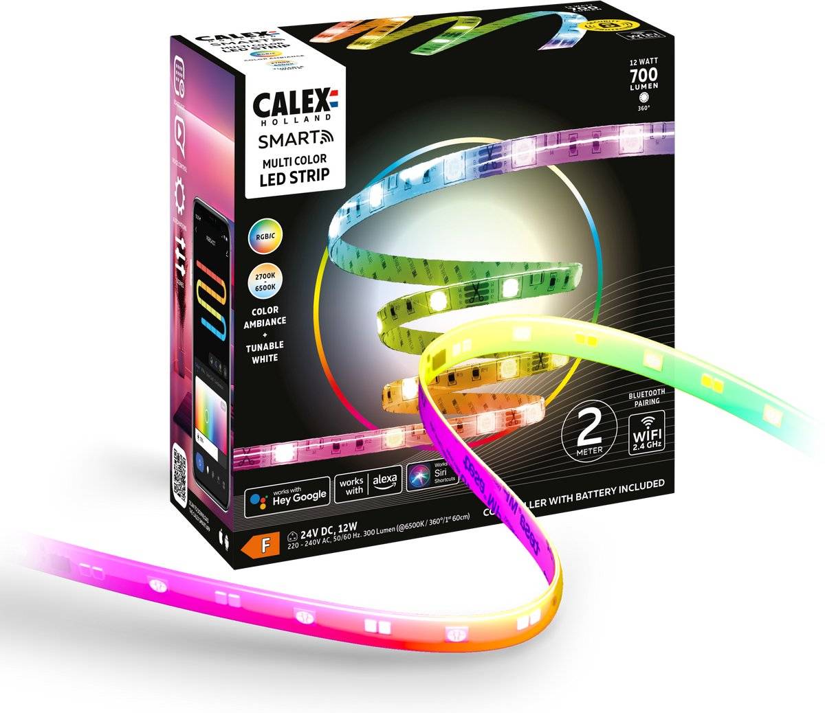 Calex smart led strip - 2m, slimme lichtstrip, rgbic+cct, app bedienbaar, binnengebruik, 12w-0