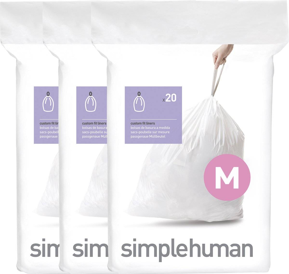Simplehuman code m afvalzakken - 45 liter - 60 stuks - met trekband - wit 08388100175700838810017570-0