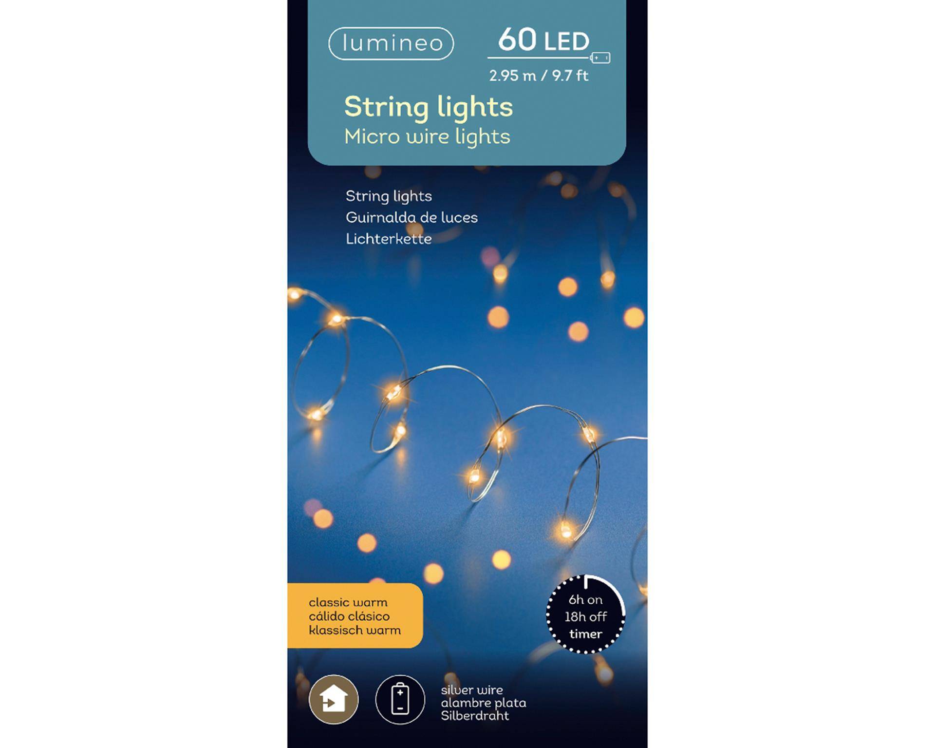 Lumineo micro led stringlights 60 lamps classic warmwit op batterij met timer 295cm 87191528969298719152896929-0